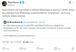 CEO Telegram: “Chỉ có người thiếu suy nghĩ mới tin rằng WhatsApp là an toàn”