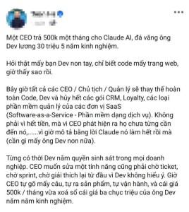 CEO Việt khoe dùng Claude AI giá 500.000 đồng thay lập trình viên lương 30 triệu và cái kết "đắng"