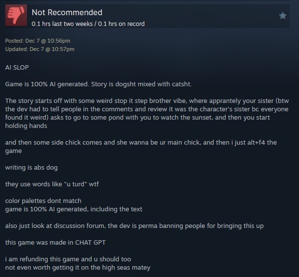 Tranh cãi gay gắt: Nhà phát triển game kêu cứu khi bị cáo buộc dùng AI tạo ra "rác phẩm" từ người dùng có 0,1 giờ chơi - Ảnh 2. Tranh cãi gay gắt: Nhà phát triển game kêu cứu khi bị cáo buộc dùng AI tạo ra "rác phẩm" từ người dùng có 0,1 giờ chơi - Ảnh 2.